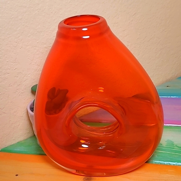 Orange Glass Donut Hole Teardrop Vase - Picture 6 of 7